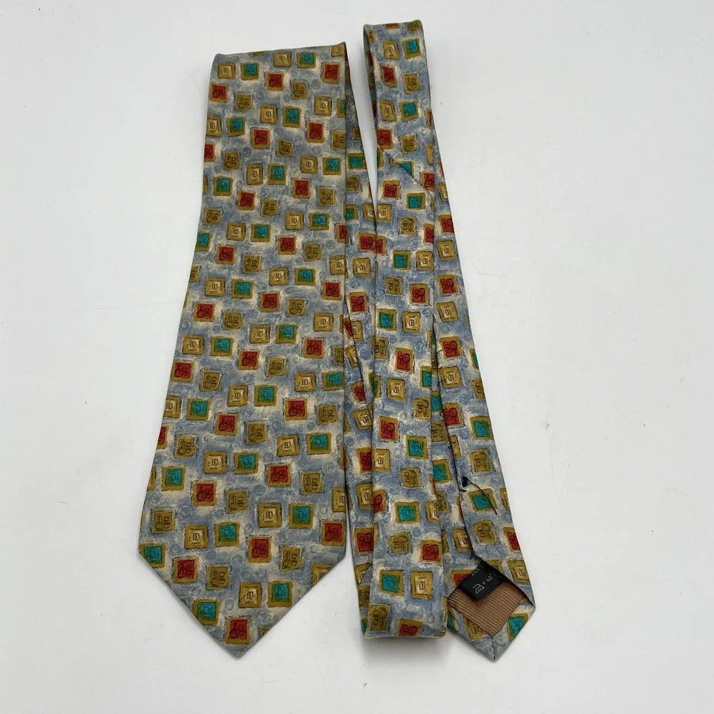 Ermenegildo Zegna Soft Mens Satin‎ 100% Silk Neck Tie Geometric Multicolor